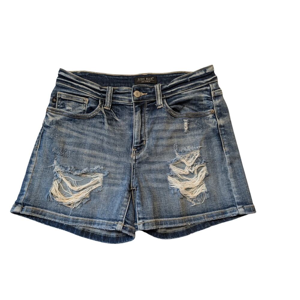 JUDY BLUE Women's s 100% Cotton; distressed, denim jean shorts; size Medium